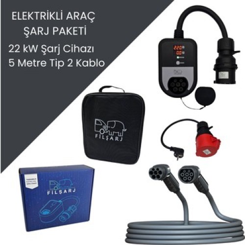 Elektrikli Araç Şarj Paketi 22Kw Şarj Cihazı + 5 Metre Tip 2 Kablo&hellip;