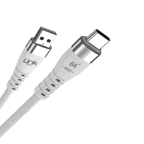 LinkTech K654 USB - Type-C 120W 6A 1mt Örgü Şarj Kablosu Beyaz&hellip;