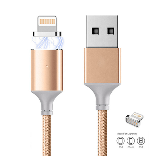Manyetik Mıknatıslı iPhone Lightning Şarj Kablosu Gold Hasır-Örgü E&hellip;