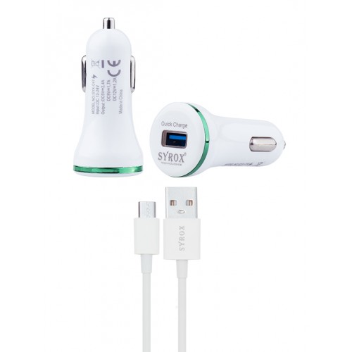 Syrox C47 Araç Şarj Aleti Micro USB Kablo Set 2.4A Beyaz&hellip;