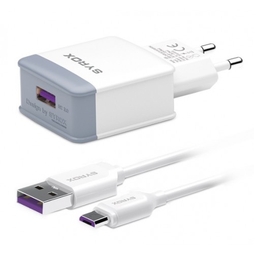 Syrox Q30 QC3.0 Hızlı Şarj Aleti Micro USB Kablo Set - Beyaz&hellip;