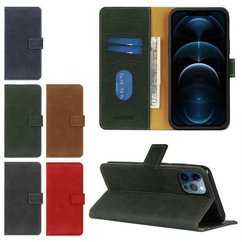 iPhone 12 / 12 Pro Kılıf Kroko Desen Kapaklı Cüzdanlı&hellip;