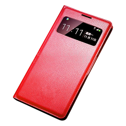 Samsung I9500 Galaxy S4 S View Dikişli Deri Pencereli Kılıf Kırmızı&hellip;